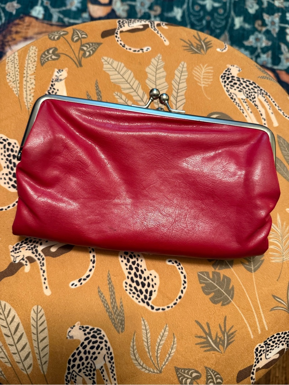 Vintage Red Leather Kiss-Lock Clutch